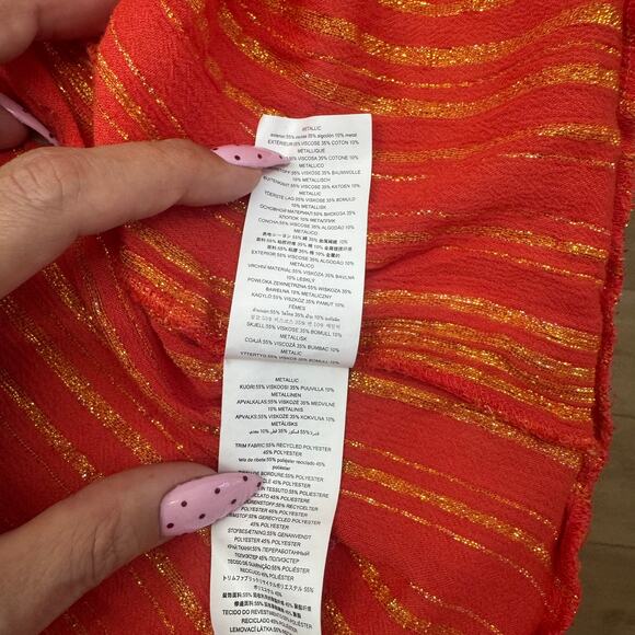 MICHAEL Michael Kors Sangria Metallic Orange/Gold Faux Wrap Midi Dress Size L - Picture 10 of 12